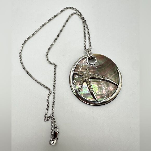 Abalone Shell, Mother of Pearl Cabochon 925 pendant on 18" 18KT, GP necklace! - Picture 3 of 12